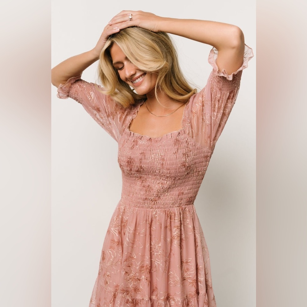 NWT Baltic Born Fabian Jacquard Midi Dress Dusty Pink + Gold Size 3X Baby Shower